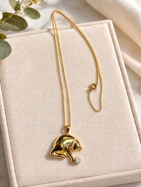 15 ct. t.w. Diamond Playing Cat Pendant Necklace in 18kt Gold Over Sterling. 20"